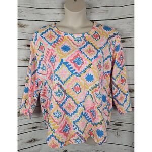 Fresh Produce Knit Top Tee 1X Multi Color Marrakesh Catalina 100% Cotton